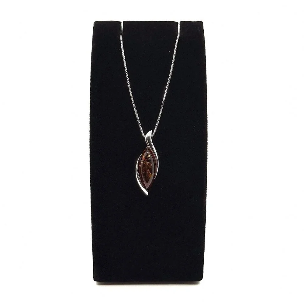 Peora Genuine Baltic Amber Pendant Necklace – Sterling Silver, Cognac Color - Picture 3 of 6